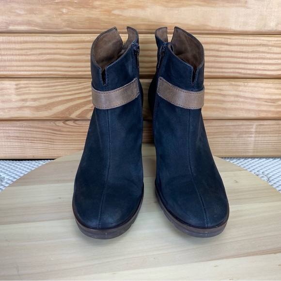 Paul Green Munchen Black Nubuck Leather Side Zip Ankle Boots High Heel Booties - Picture 2 of 13